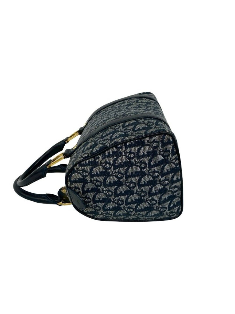 ★SOLD★ Dior Trotter Pattern Canvas Leather Mini Boston Bag Navy - Picture 5 of 10